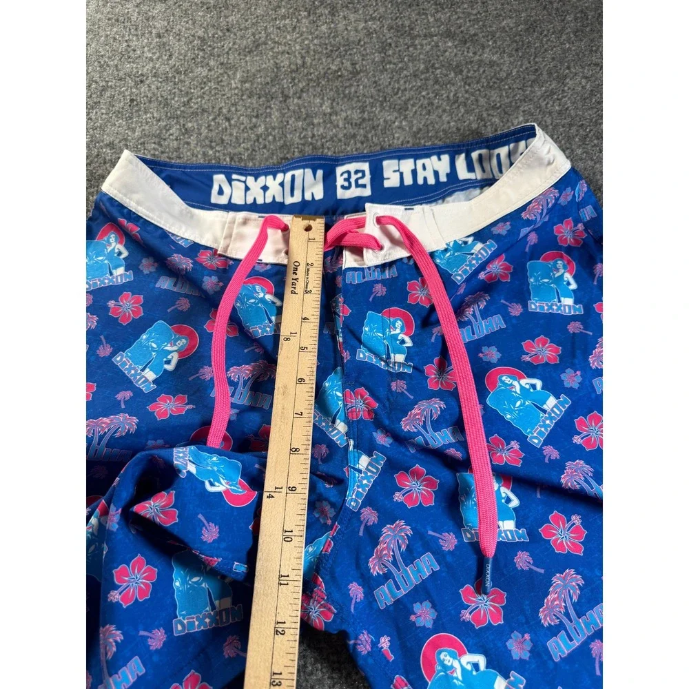 Dixxon Aloha Pin Up Board Shorts Mens 32 Blue Pink Floral Hibiscus Swim Trunks
